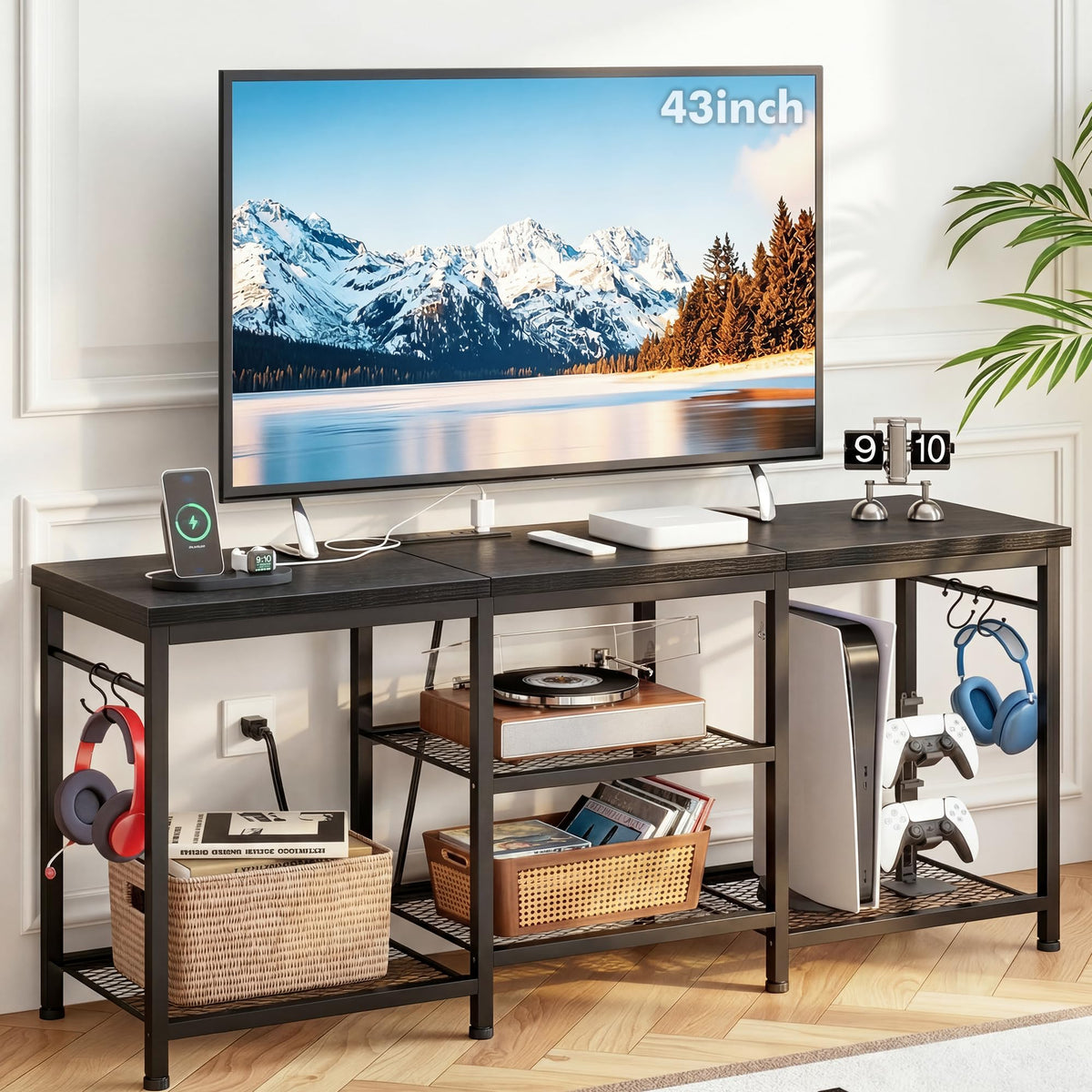 Black TV Stand with Outlets Q1612