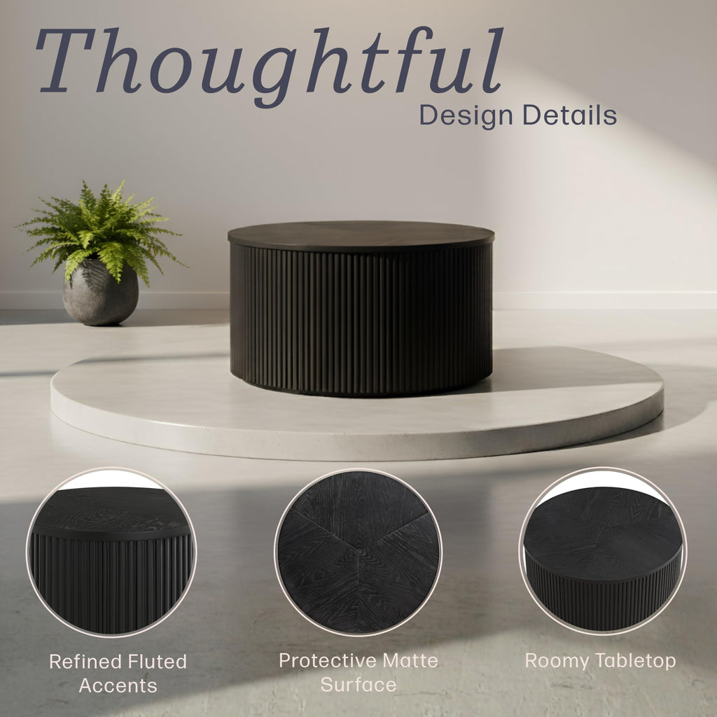 Black Fluted Round Coffee Table F924116