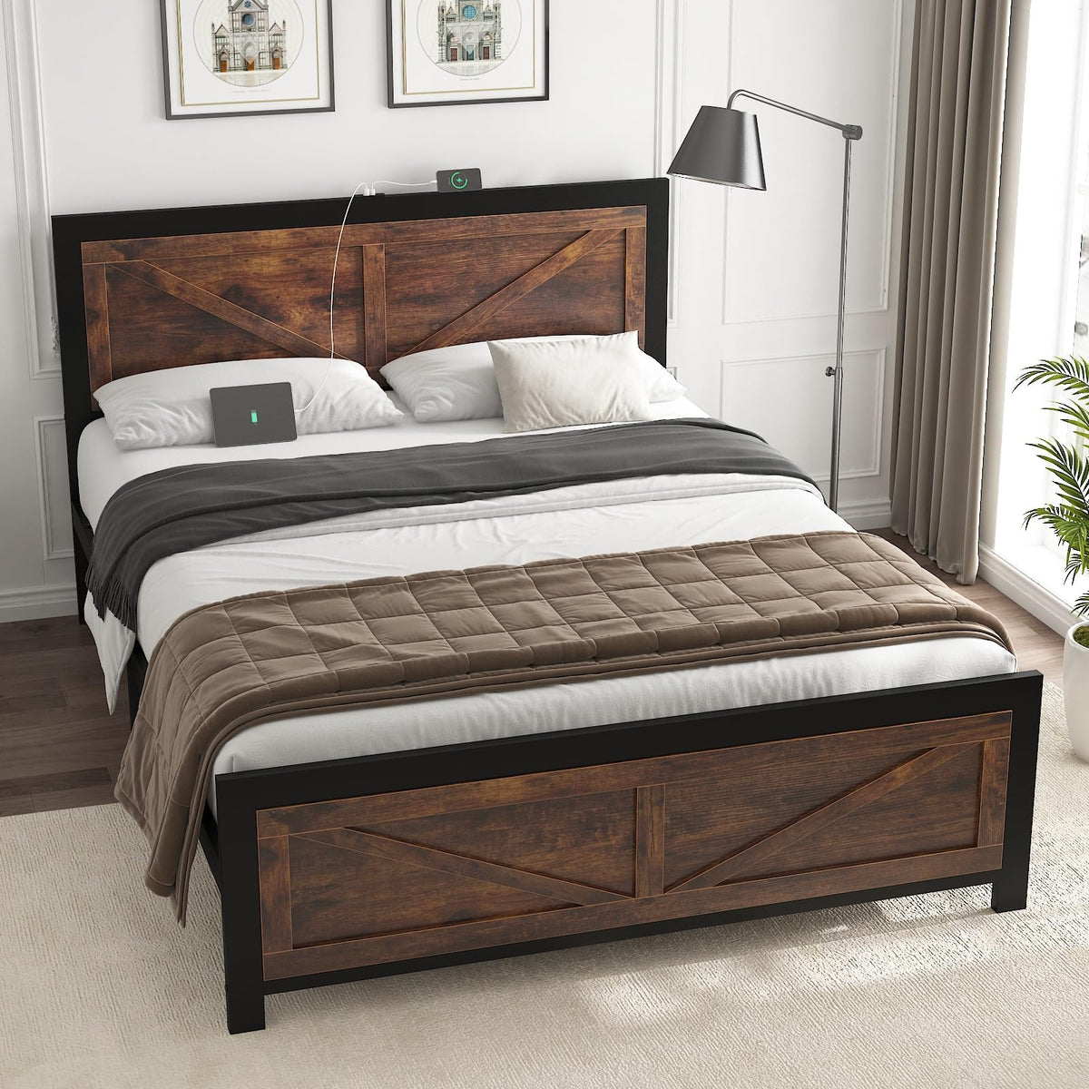 King Size Led Bed Frame with USB Charging Station I6800