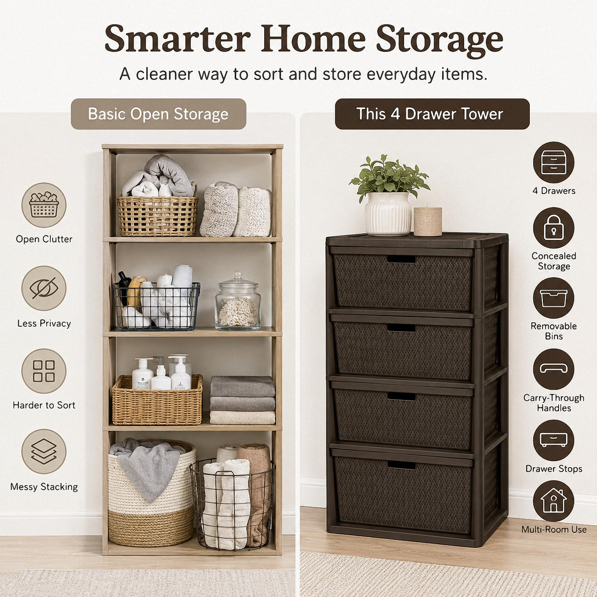 Brown 4 Drawer Plastic Storage Organizer N925996