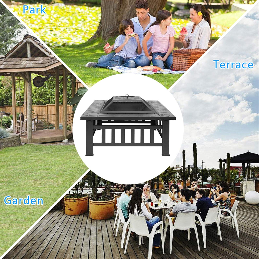 32-inch Metal Outdoor Fire Pit with Fireplace Screen L654687