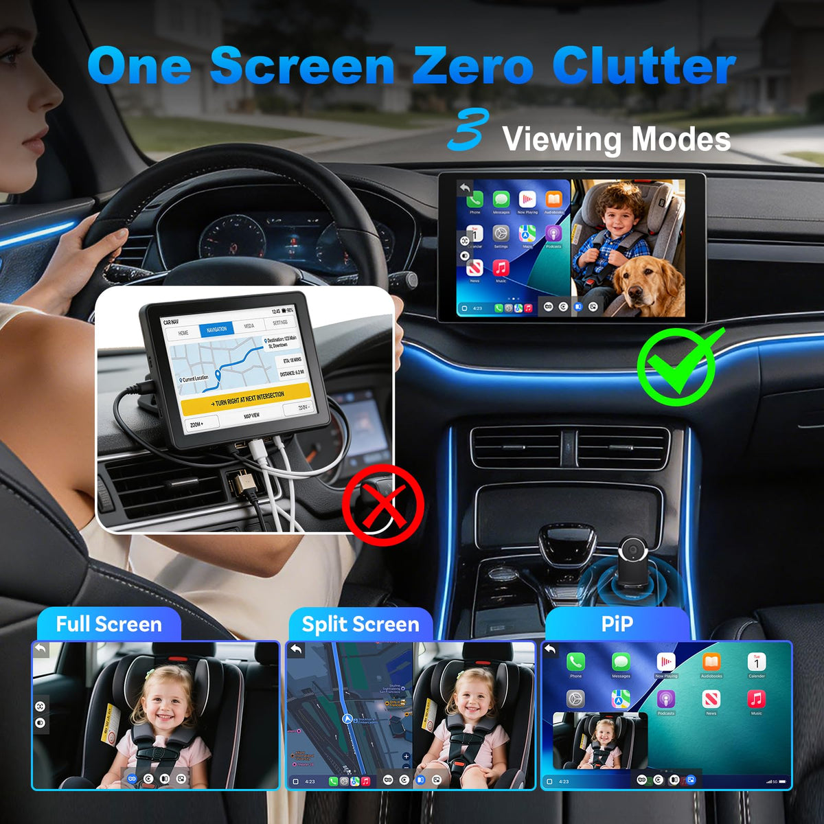 Baby Car Camera with Wireless CarPlay Adapter, 1080P HD, IR Night Vision, 150° Wide-Angle G635440
