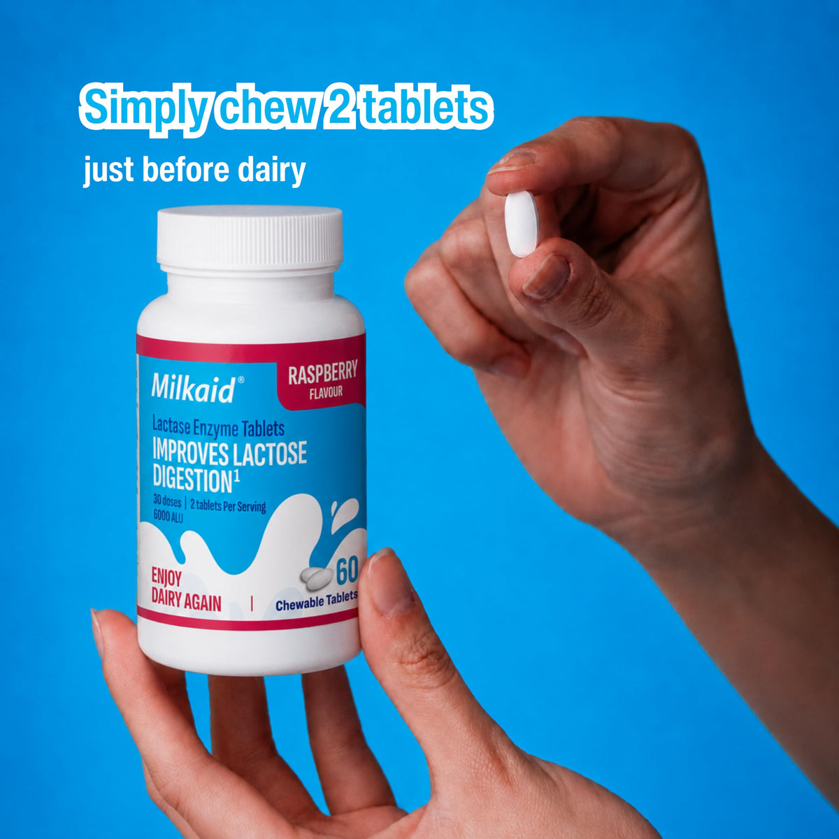 Chewable Lactase Enzyme Tablets 60 Tablets Raspberry B5067