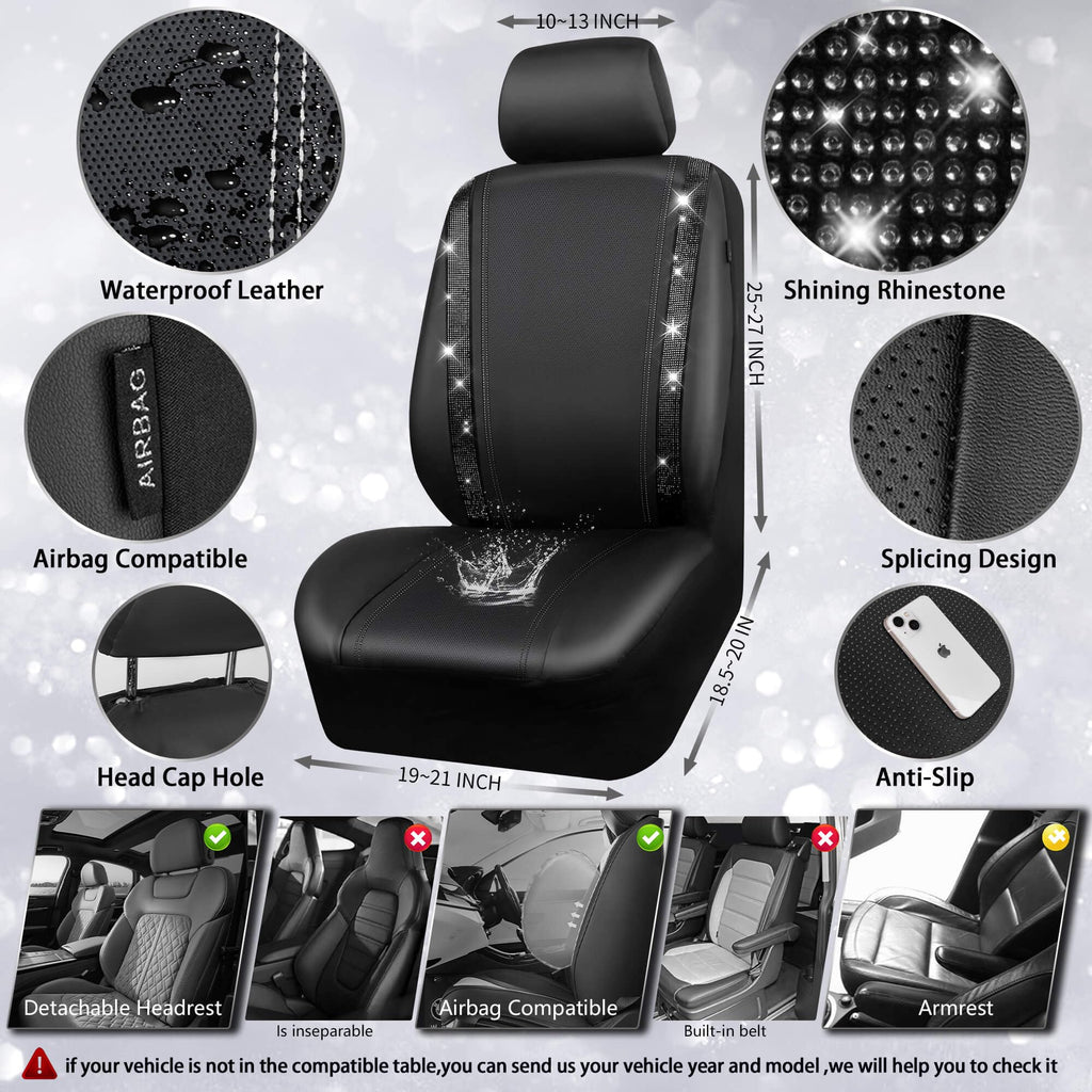 Leather Bling Diamond Car Seat Covers Full Set T8016