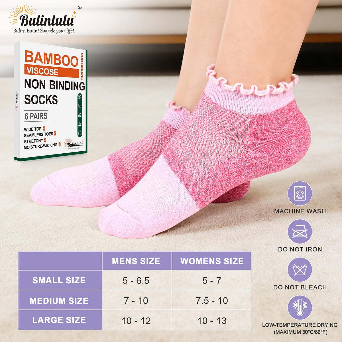 Diabetic Ankle Socks 6 Pairs Low Cut Non Binding O89065
