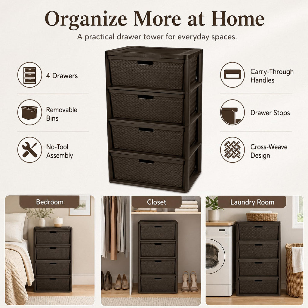 Brown 4 Drawer Plastic Storage Organizer N925996