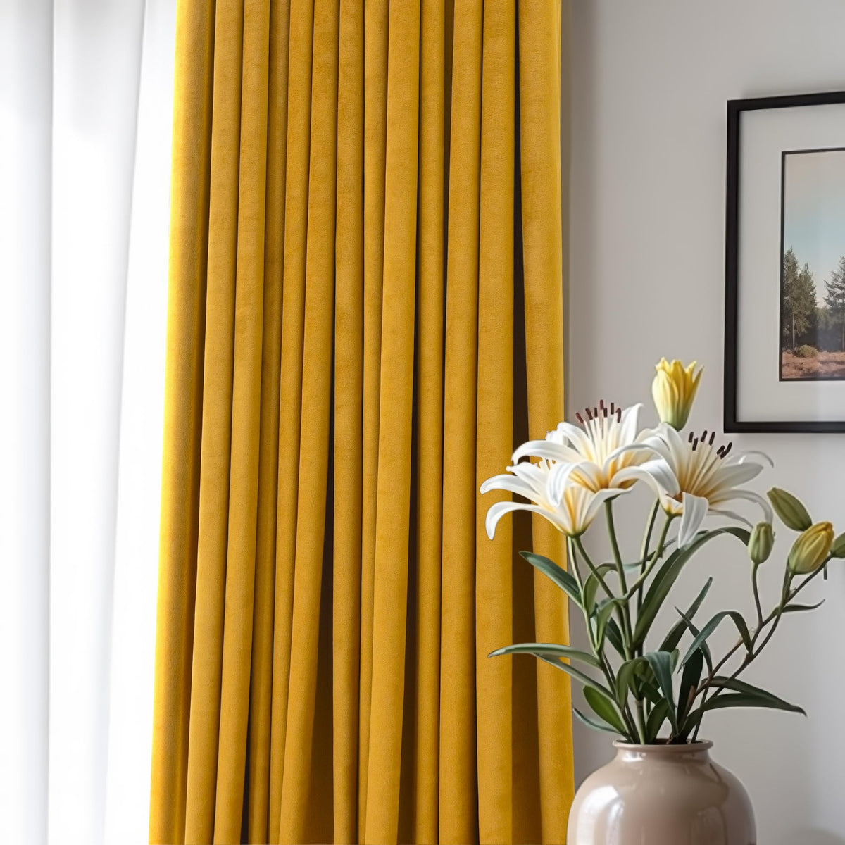 Mustard Yellow Gold Velvet Curtain 84 Inch 2 Panel B3740