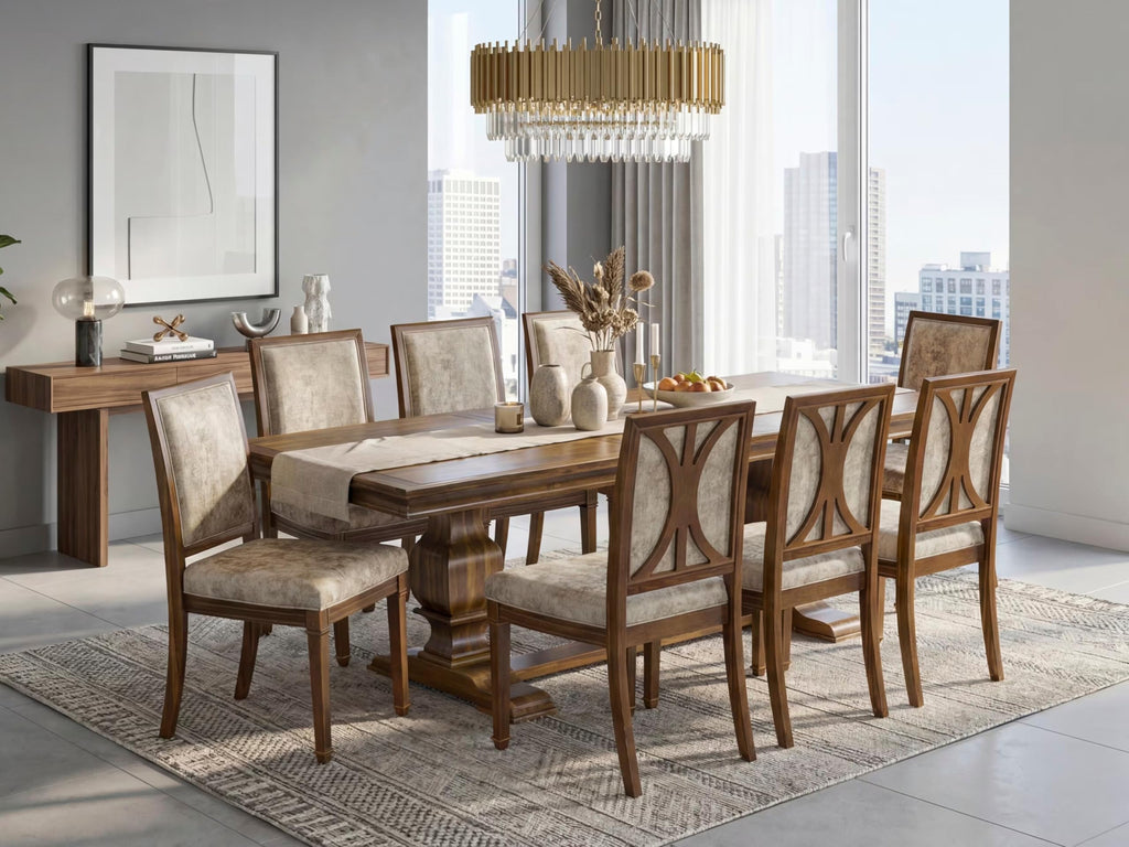 9 Piece Kitchen Table Set with 8 Dark Grey Polyester Chairs J144333