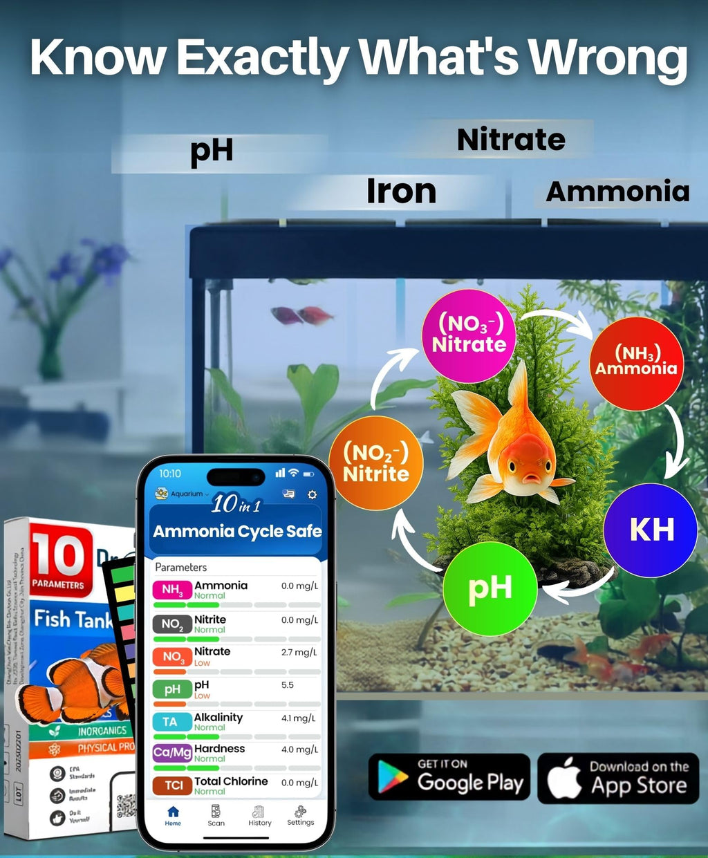 App-Enabled 10-in-1 Aquarium Water Test Kit W3681