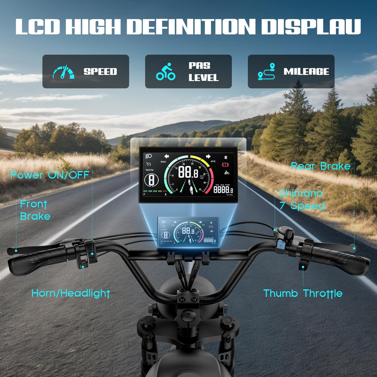 Peak 1500W 48V 20Ah 20'' Fat Tire 7-Speed Electric Bike Q750