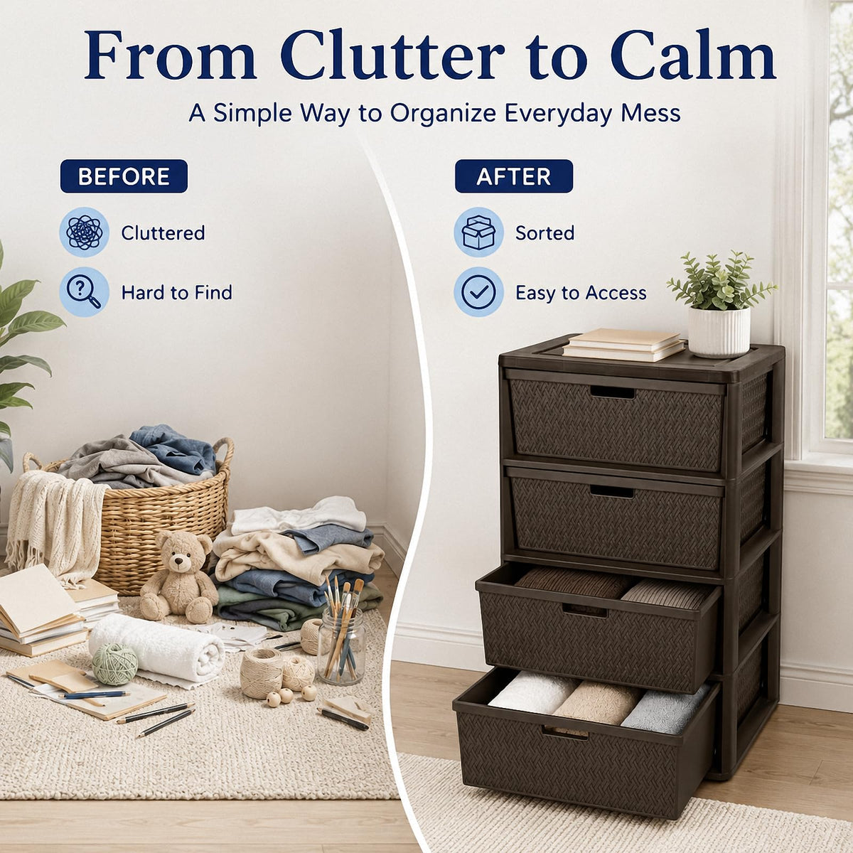 4 Drawer Brown Plastic Storage Tower L307