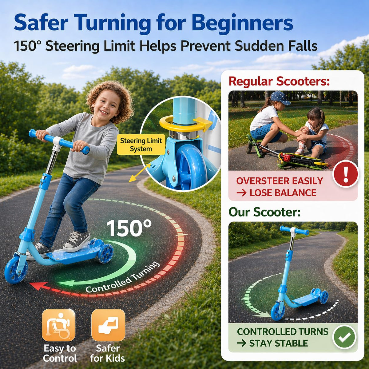 Three Wheel Kids Scooter with Light Up Wheels and Adjustable Handlebar A944222
