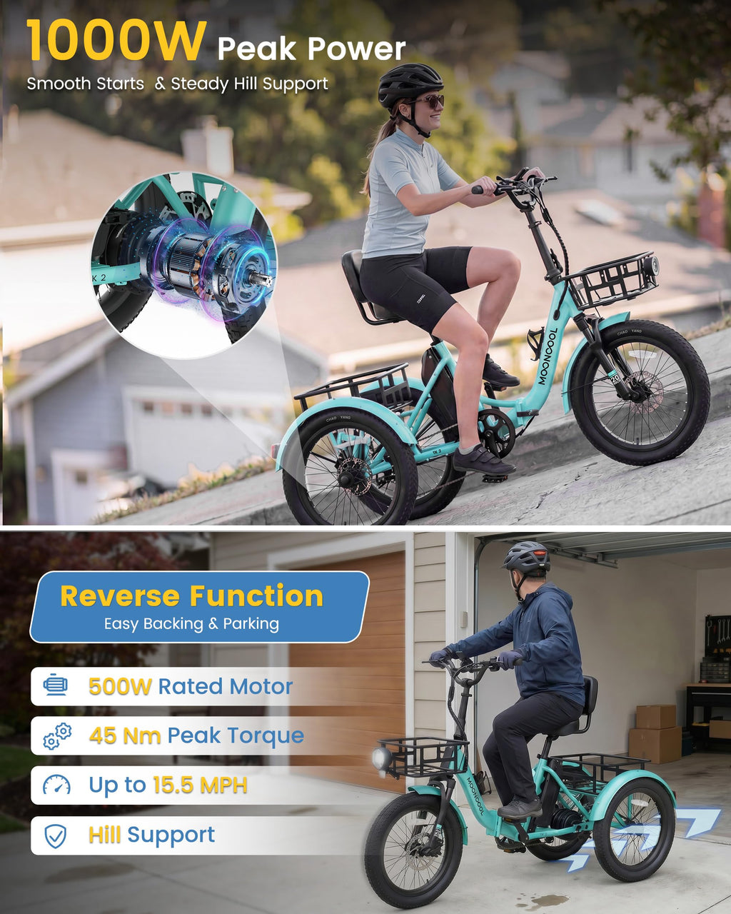 Electric Tricycle for Adults, 500W 20" Fat Tire Folding Trike O50018