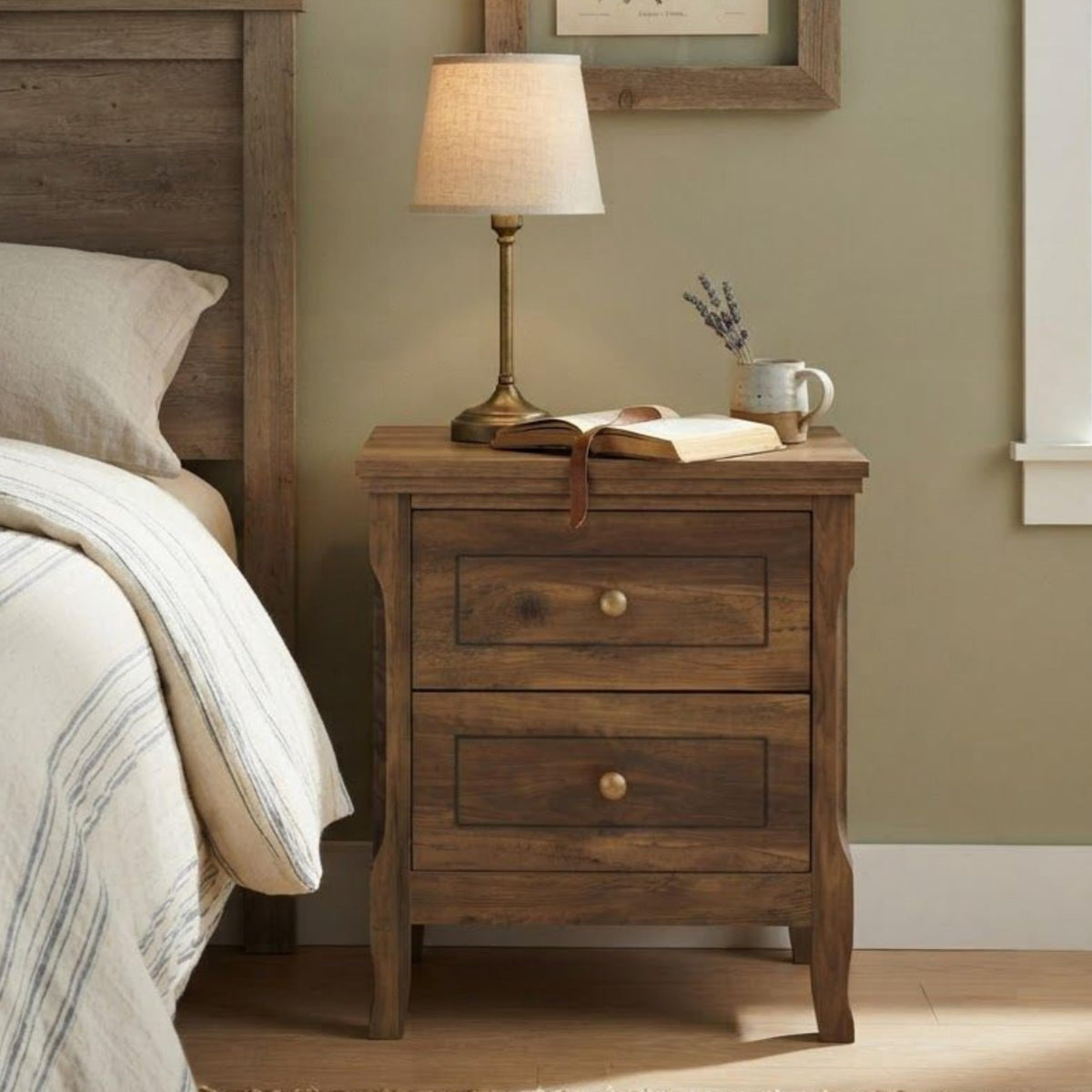2 Drawer Wood Nightstand Set of 2 H296633