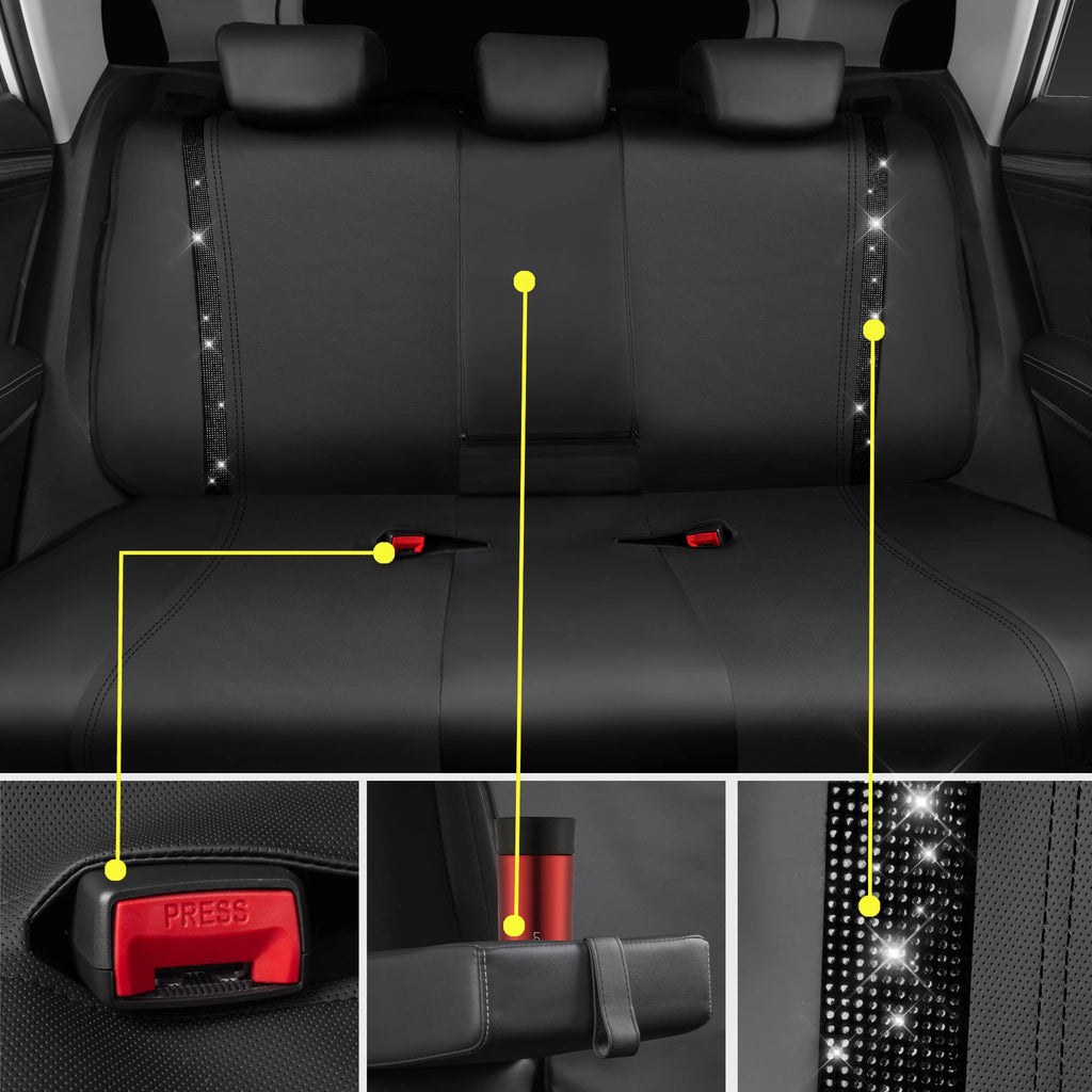 Leather Bling Diamond Car Seat Covers Full Set T8016