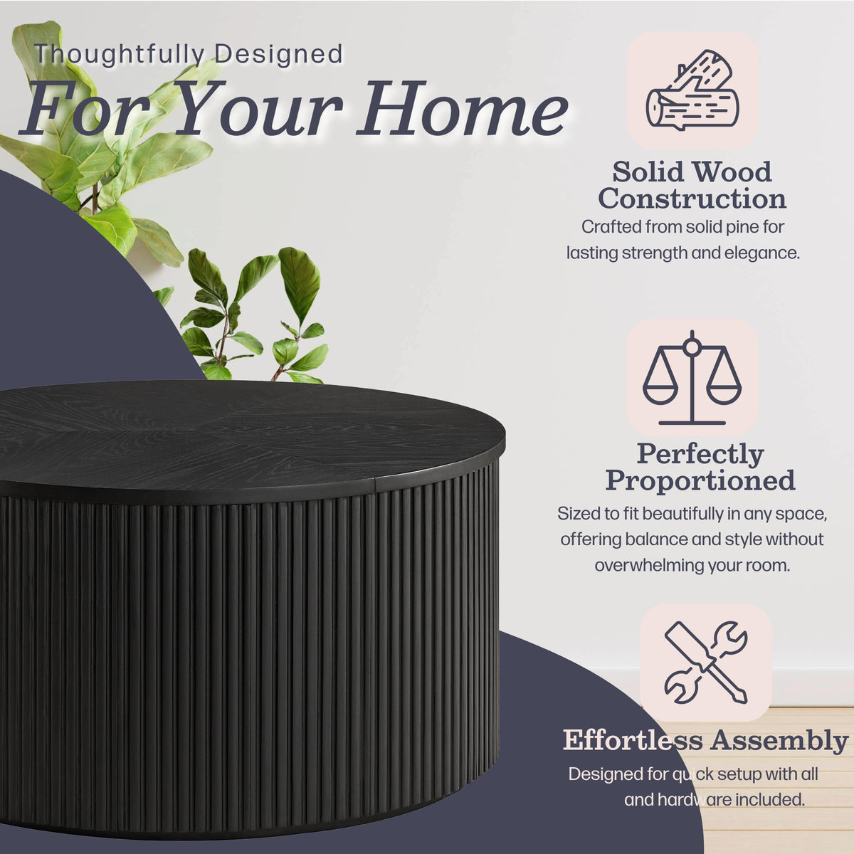 Black Fluted Round Coffee Table F924116