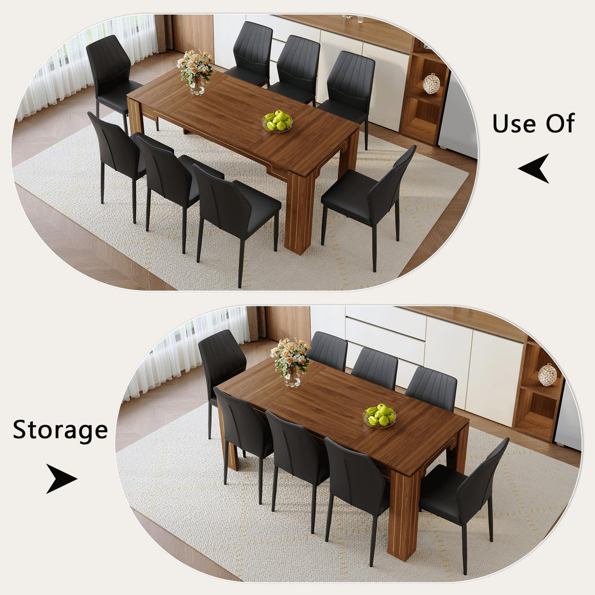 71" Farmhouse Dining Table Set for 8 with PU Leather Chairs K8017