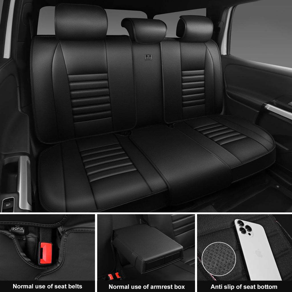 Nappa Leather Car Seat Covers Full Set, Waterproof Anti-Slip, Black C847069