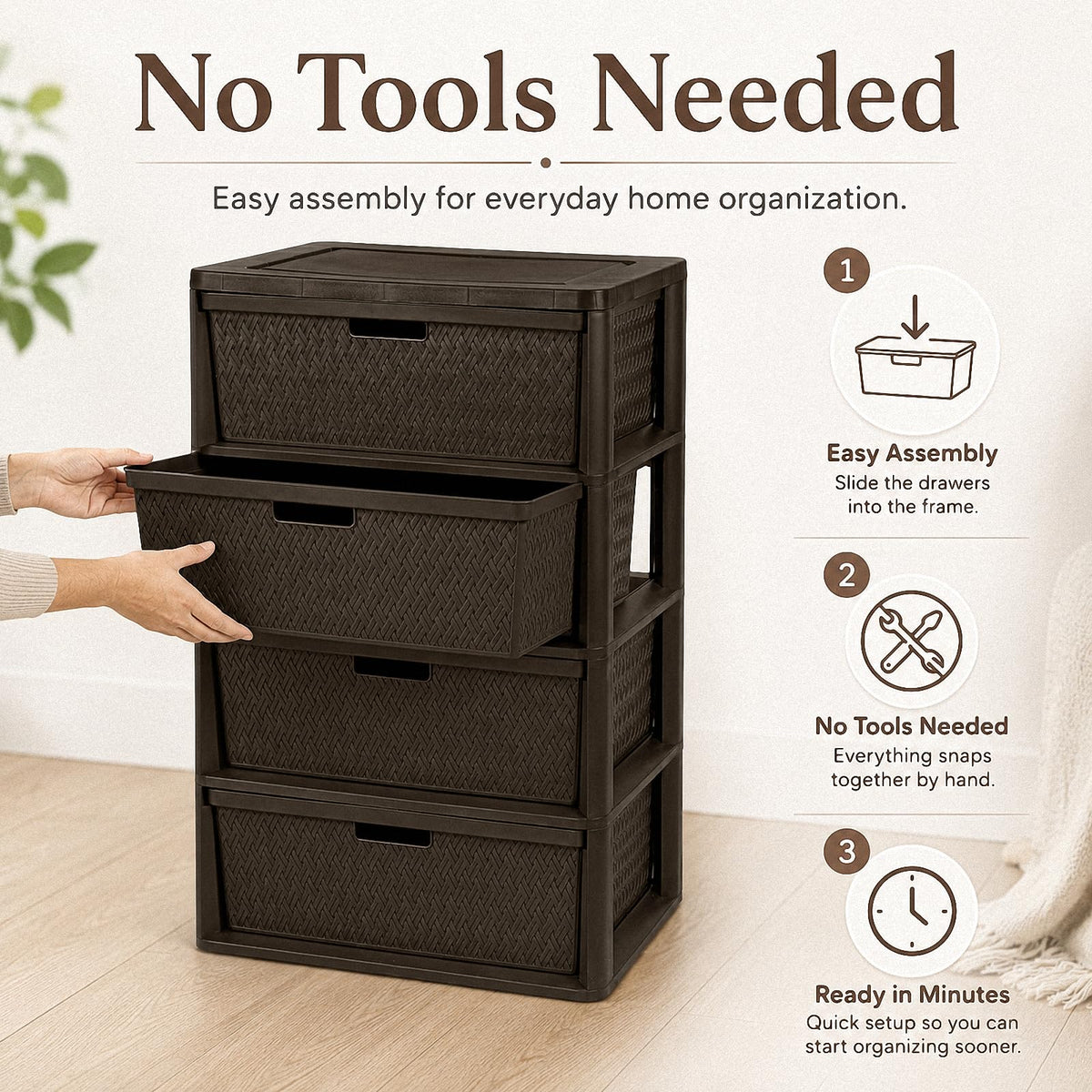 Brown 4 Drawer Plastic Storage Organizer N925996