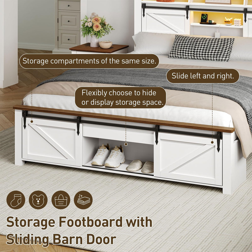 White and Walnut Full Size Storage Bed Frame I528