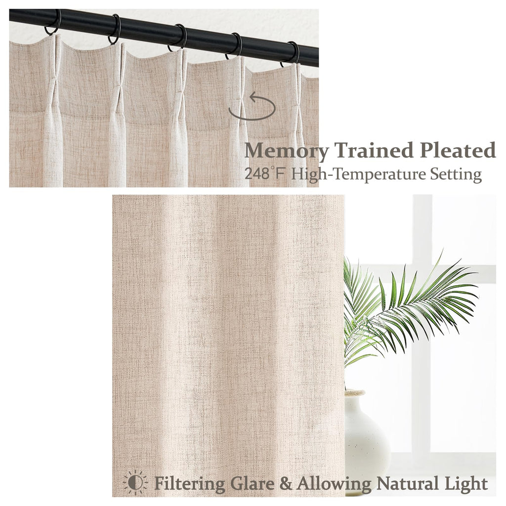 Light Filtering Semi Sheer Linen Curtains 96 Inches 2 Panels Set P26745