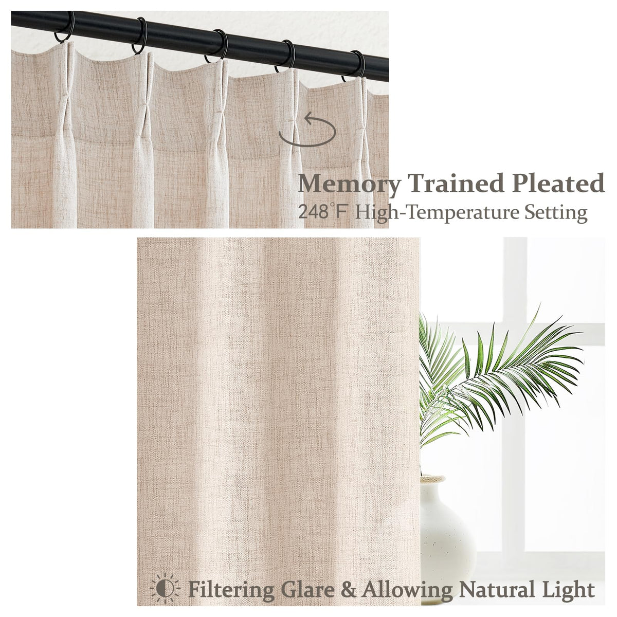 Light Filtering Semi Sheer Linen Curtains 96 Inches 2 Panels Set P26745