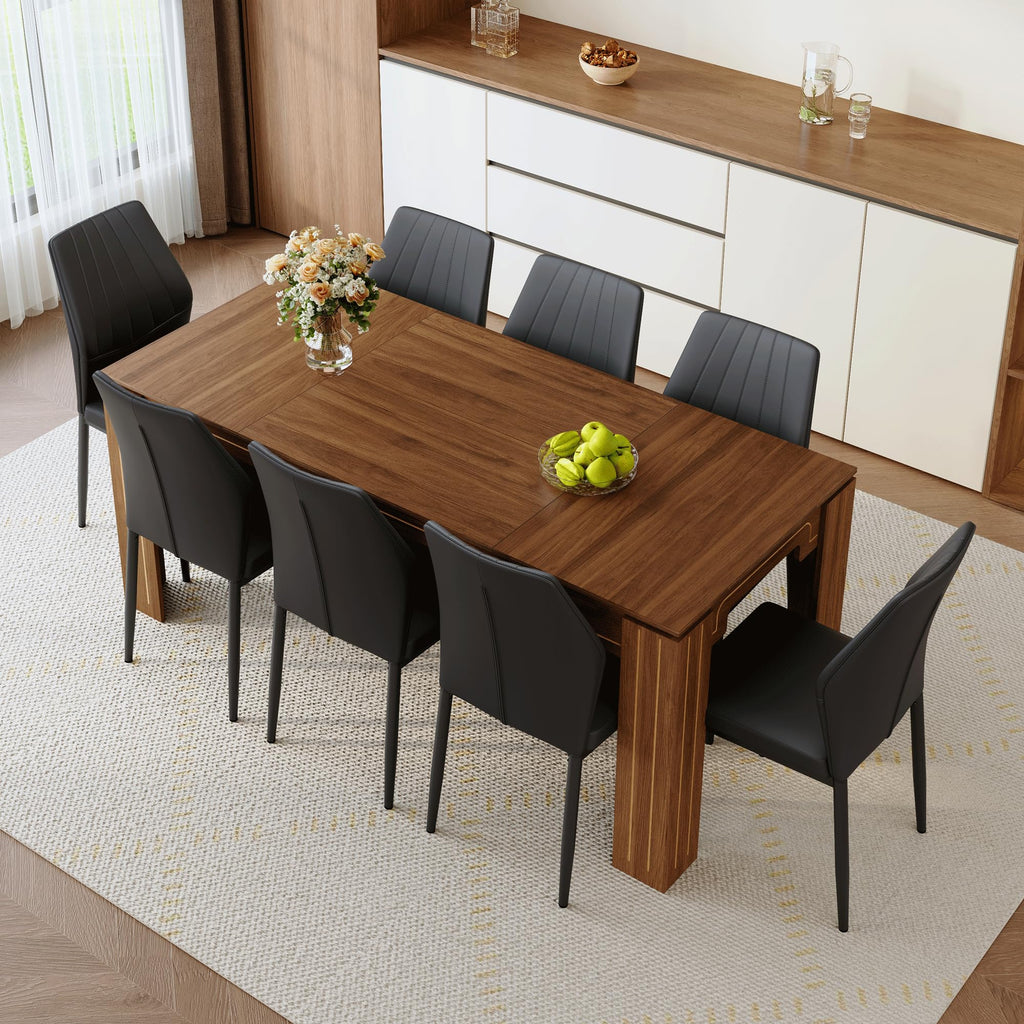 71" Farmhouse Dining Table Set for 8 with PU Leather Chairs K8017