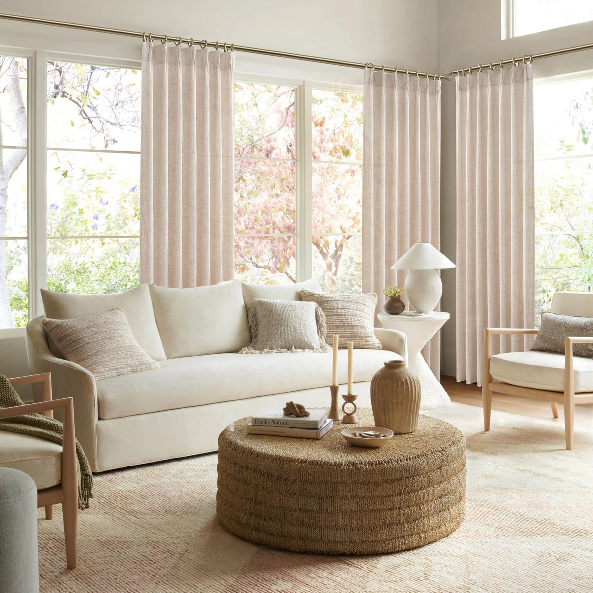 Light Filtering Semi Sheer Linen Curtains 96 Inches 2 Panels Set P26745