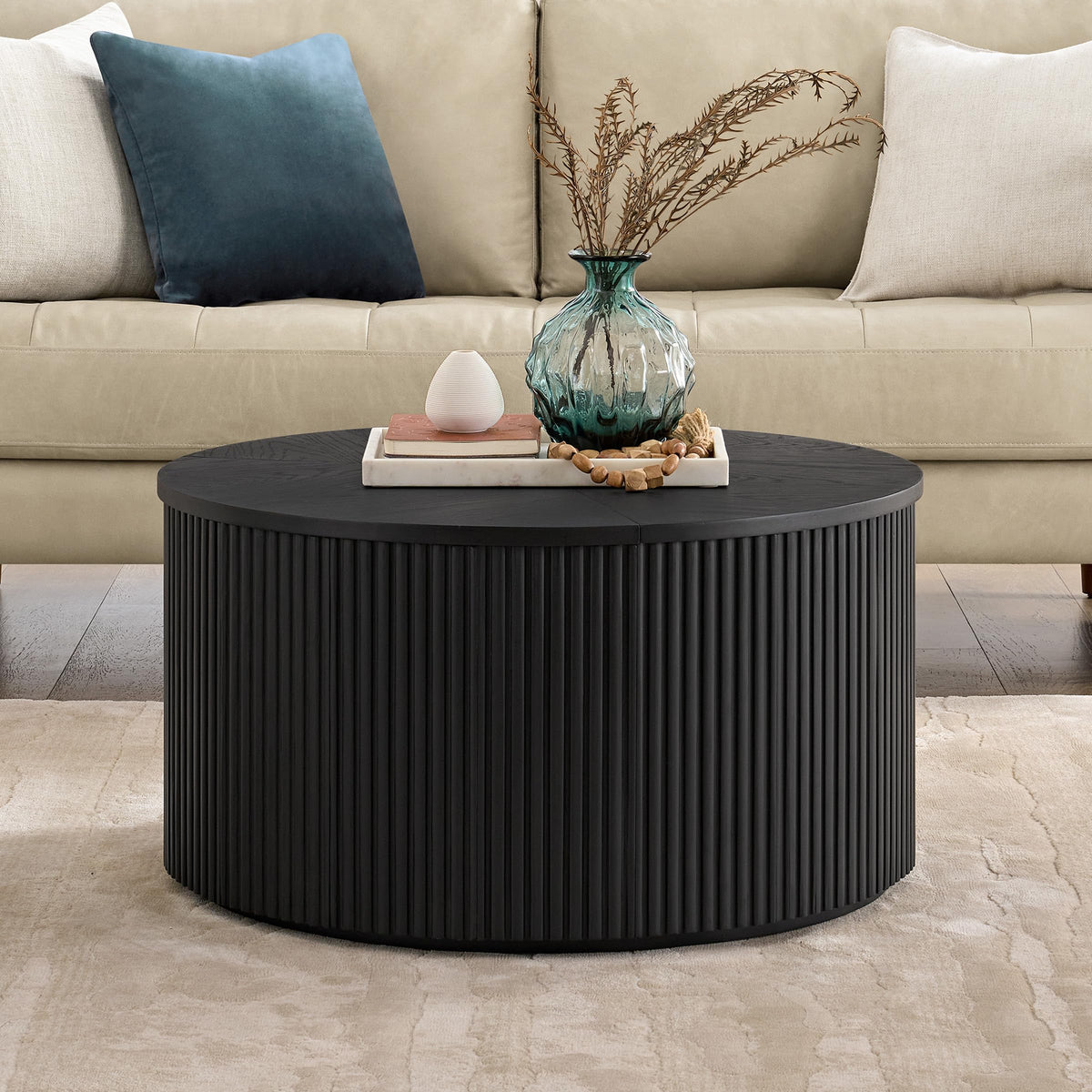 Black Fluted Round Coffee Table F924116