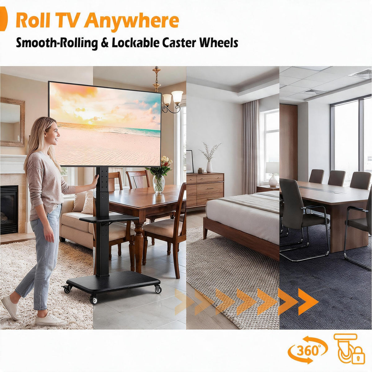 Rolling TV Stand with Wheels for 30-75 Inch TVs D8190