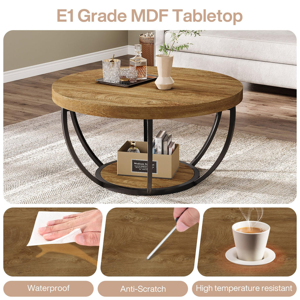 Round 2-Tier Wood Coffee Table with Storage D69878
