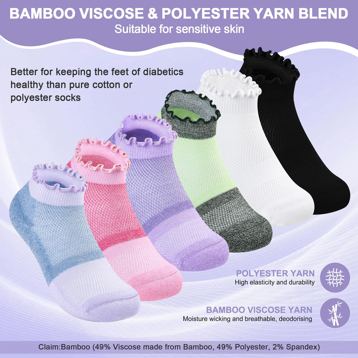 Diabetic Ankle Socks 6 Pairs Low Cut Non Binding O89065