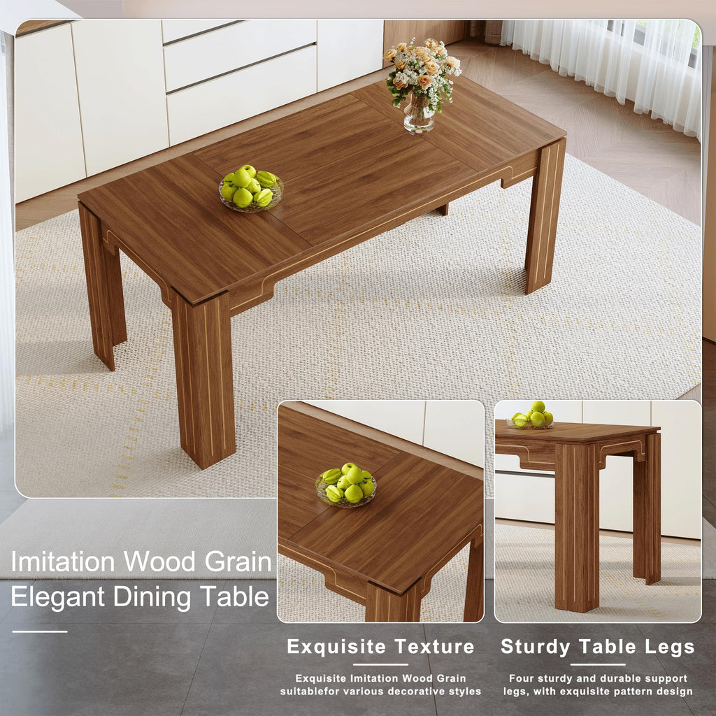 71" Farmhouse Dining Table Set for 8 with PU Leather Chairs K8017