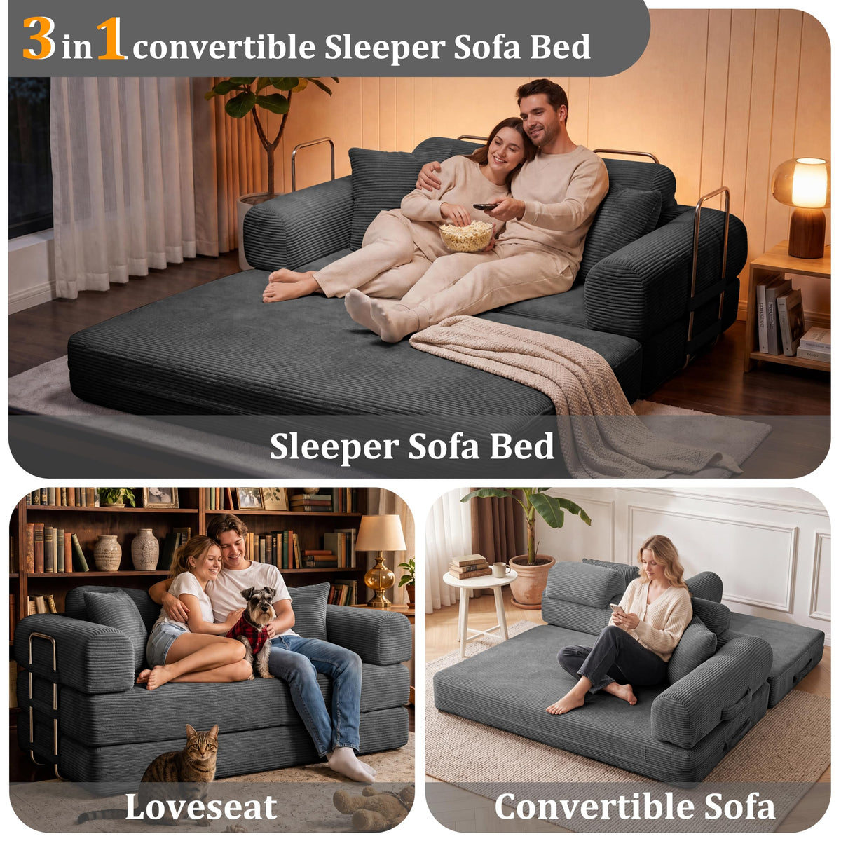 Pink Convertible Sofa Bed with 4 Pillows R998