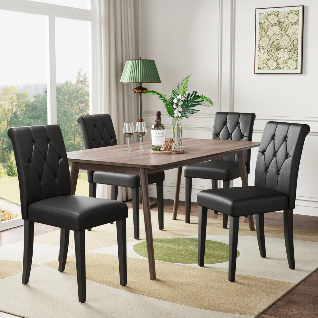 Upholstered Dining Chairs Set of 4 Tufted Wood Legs Jet Black M277688