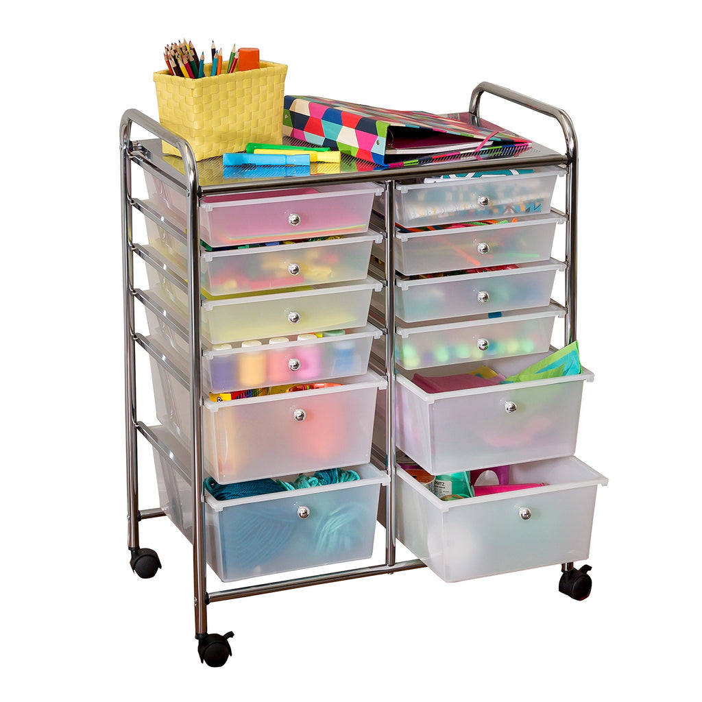 Rolling Craft Storage Cart, Clear, 12-Drawer I9344