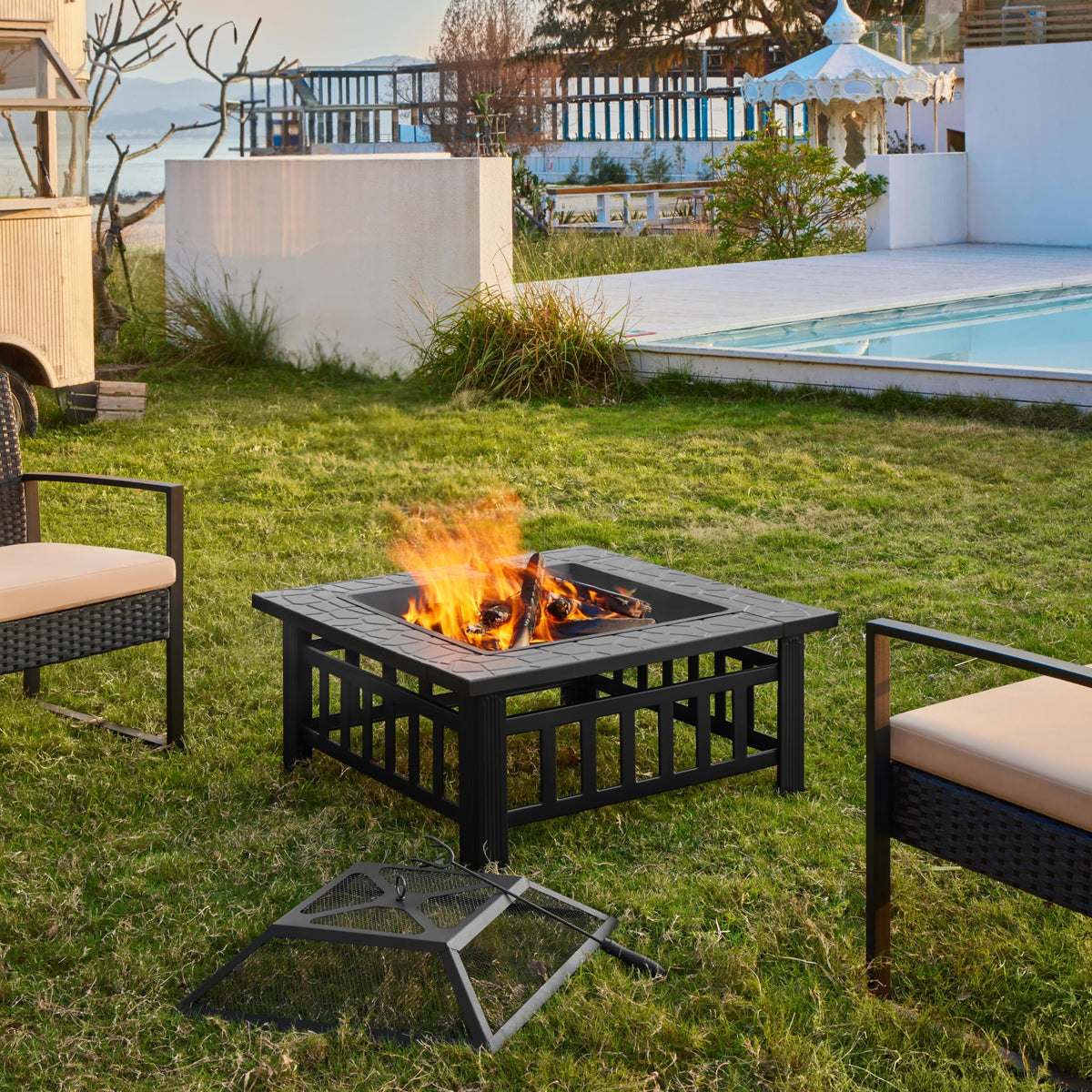 32in Square Metal Fire Pit Table U334